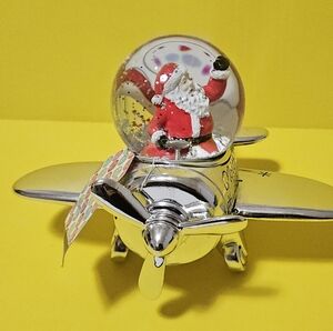 Sincerely Santa Flying Silver Airplane Snow Globe